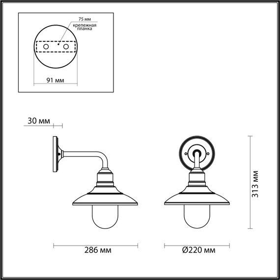 4965/1W NATURE ODL22 735 черный/стекло Ландшафтный настен.светильник E27 1*60W IP44 CAMPA, изображение 2