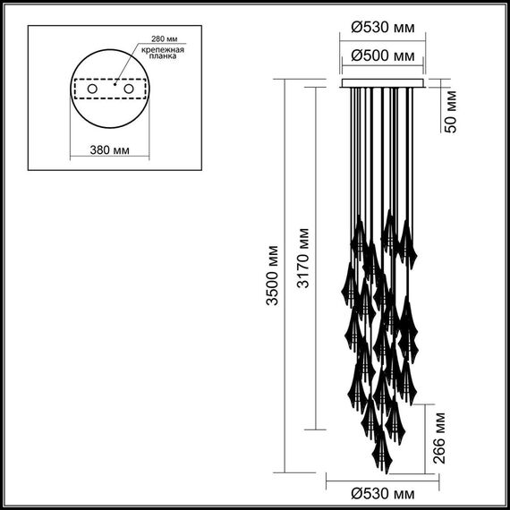 5442/137L L-VISION ODL_EX26 черный/бел.матовый/прозрачн./дымчатый/металл/стекло Люстра каскадная LED*137W (24*5.70W) 3000K 11620Лм AFALINA, изображение 2