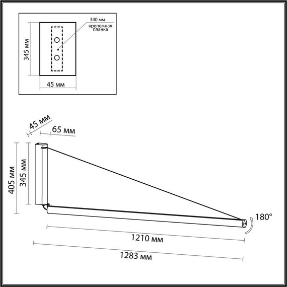 7023/52WL HIGHTECH ODL25 245 Настенный светильник поворотный на 180° вверх/вниз черный/акрил/металл IP20 LED 52W 3000K 220-240V DELTA, изображение 2