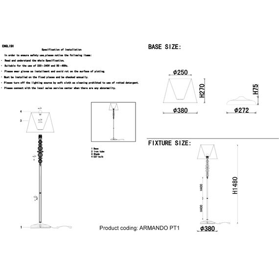 Торшер Crystal Lux ARMANDO PT1 CHROME, изображение 3
