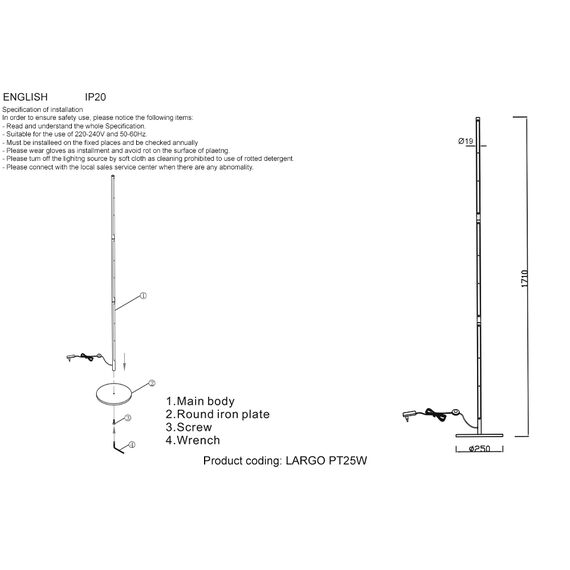 Торшер Crystal Lux LARGO PT25W BLACK, изображение 3