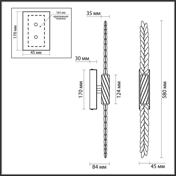 5459/5WL L-VISION ODL_EX26 черный глянцевый/прозрачн./металл/стекло Настенный светильник LED 5W (2*2.5W) 3000K 207Лм KOLOS, изображение 2
