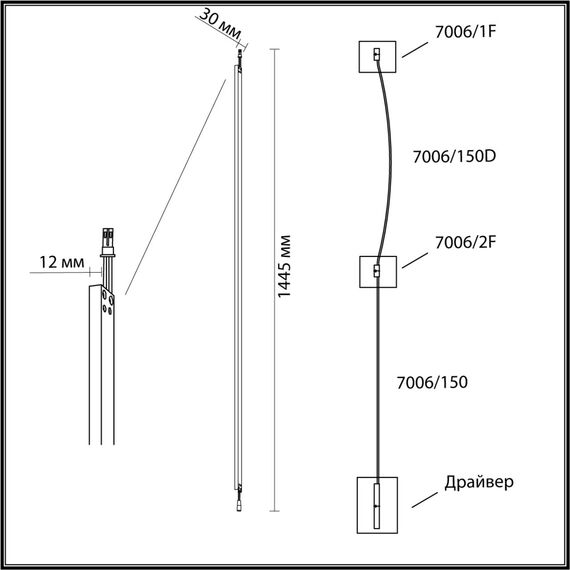 7006/150 HIGHTECH ODL25 242 Прямой элемент для инсталляции 1500мм IP20 LED 21W Лм 3000K CRI > 90 FINO, изображение 2