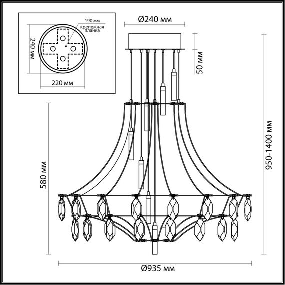 7000/51CL CLASSIC ODL_EX25 83 Потолочный светильник металл/хрусталь/нерж сталь IP20 LED 51W 4000K 220-240V FLAMENCO, изображение 2