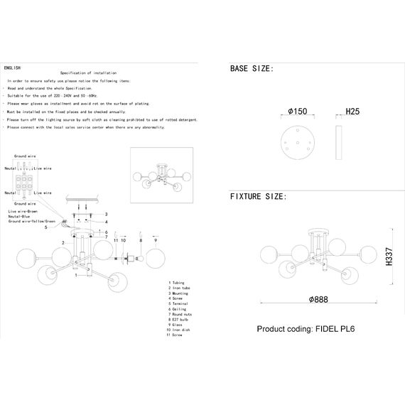 Светильник потолочный Crystal Lux FIDEL PL6 BLACK, изображение 3