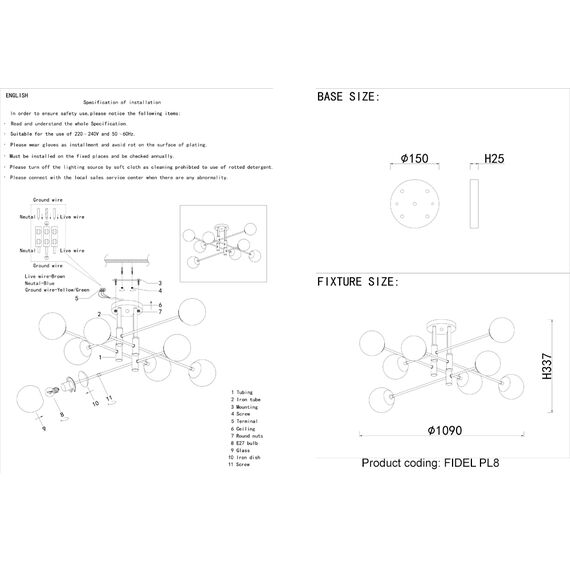 Светильник потолочный Crystal Lux FIDEL PL8 BLACK, изображение 3