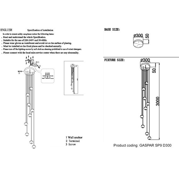 Светильник подвесной Crystal Lux GASPAR SP9 D300 WHITE, изображение 5