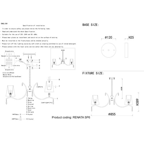 Люстра Crystal Lux RENATA SP6 GOLD, изображение 5