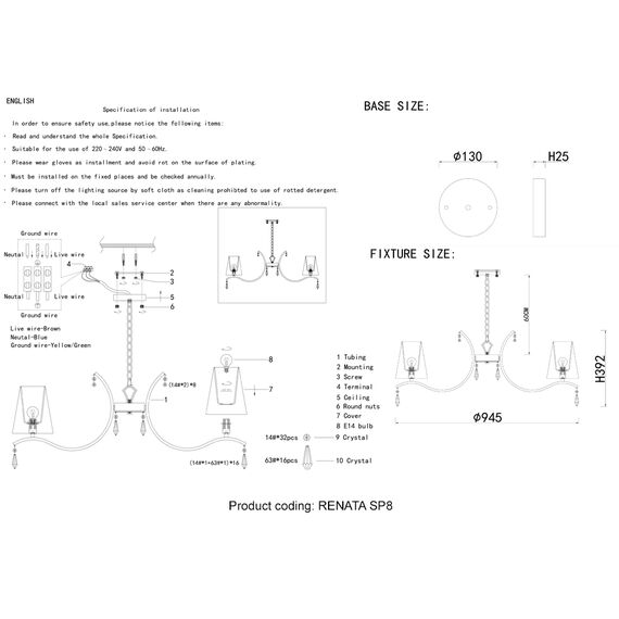 Люстра Crystal Lux RENATA SP8 GOLD, изображение 5