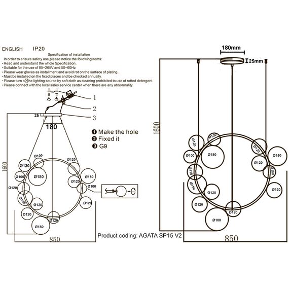 Люстра Crystal Lux AGATA SP15 V2 GOLD/TRANSPARENTE, изображение 4