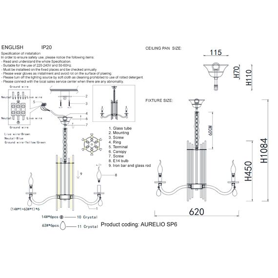Люстра Crystal Lux AURELIO SP6 GOLD+CHROME/TRANSPARENT, изображение 3