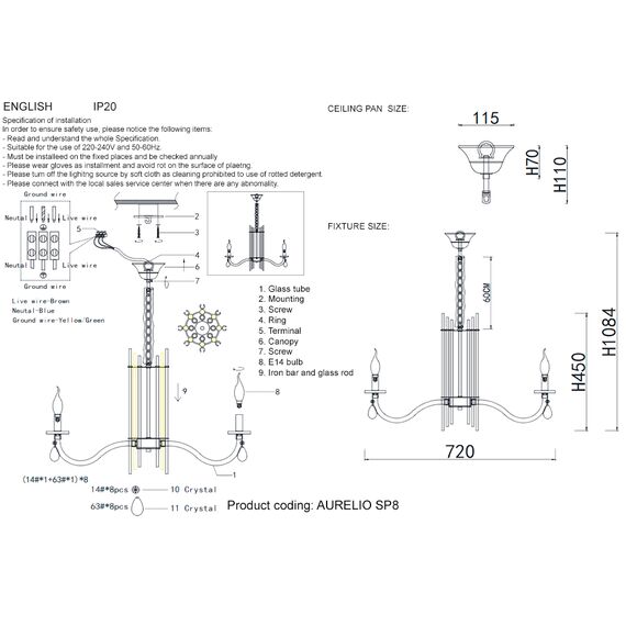 Люстра Crystal Lux AURELIO SP8 GOLD+CHROME/TRANSPARENT, изображение 5