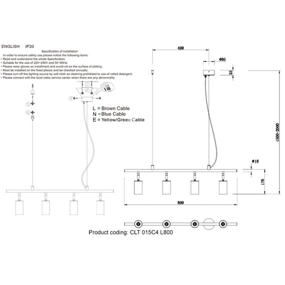 Светильник подвесной Crystal Lux CLT 015C4 L800 BL, изображение 4