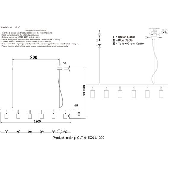 Светильник потолочный Crystal Lux CLT 015C6 L1200 BL-GO, изображение 4