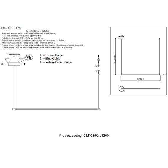 Светильник подвесной Crystal Lux CLT 035C L1200 BL, изображение 2