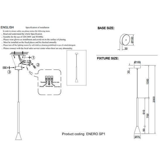 Светильник подвесной Crystal Lux ENERO SP1 BRASS, изображение 3