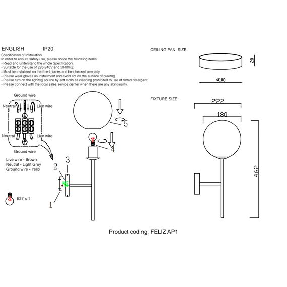 Бра Crystal Lux FELIZ AP1 BRONZE/WHITE, изображение 5