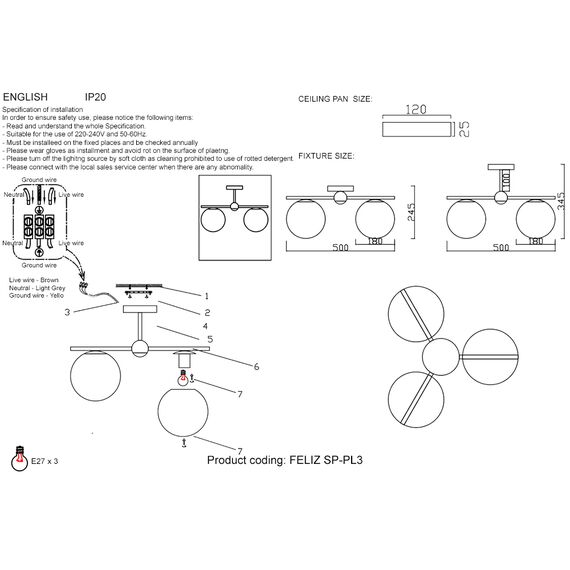 Люстра Crystal Lux FELIZ SP-PL3 BRONZE/WHITE, изображение 6