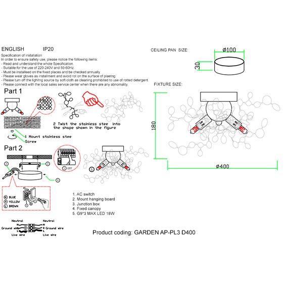 Бра Crystal Lux GARDEN AP-PL3 D400 CHROME, изображение 4