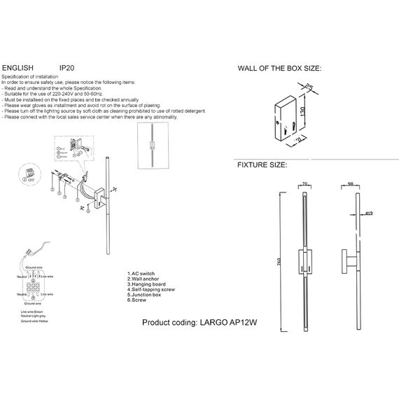Бра Crystal Lux LARGO AP12W GOLD, изображение 3