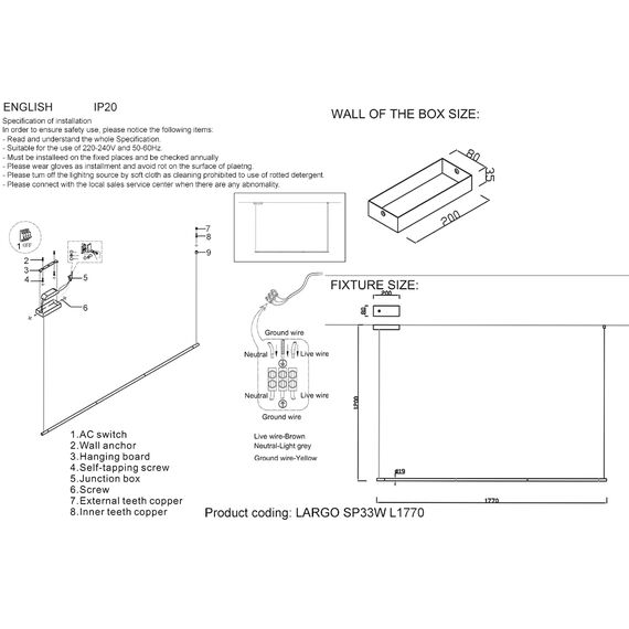 Светильник подвесной Crystal Lux LARGO SP33W L1770 GOLD, изображение 3