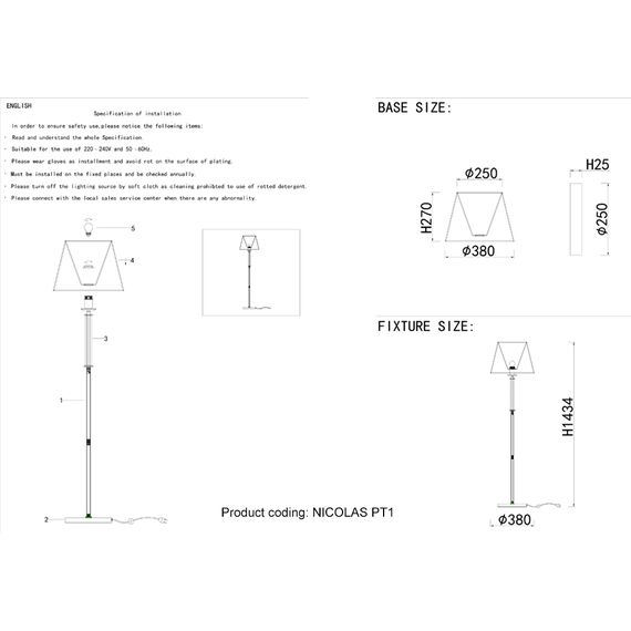 Торшер Crystal Lux NICOLAS PT1 GOLD/WHITE, изображение 5