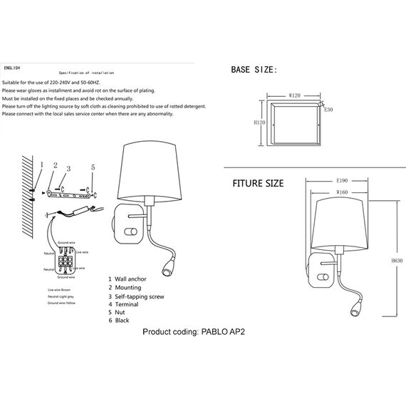 Бра Crystal Lux PABLO AP2 BLACK/BLACK-GOLD, изображение 3