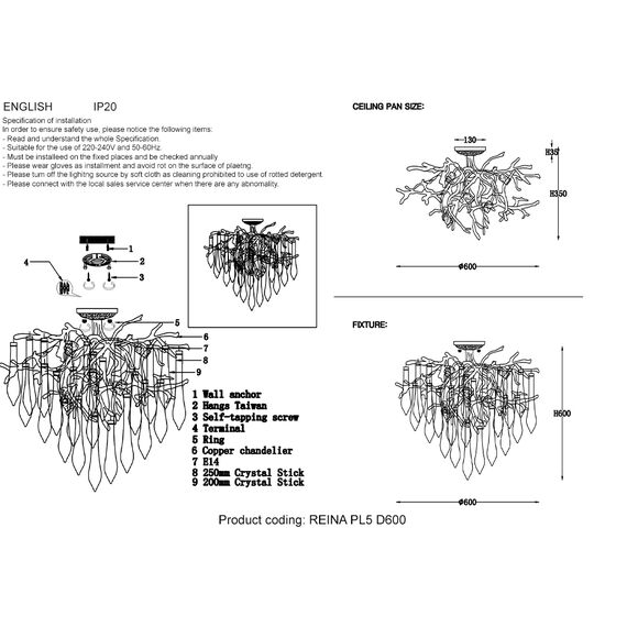 Люстра Crystal Lux REINA PL5 D600 GOLD PEARL, изображение 5