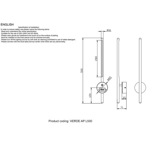 Поворотный настенный светильник Crystal Lux VERDE AP L500 BLACK, изображение 5