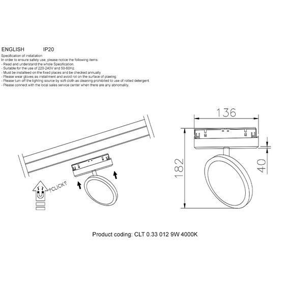Светильник трековый магнитный CLT 0.33 012 9W BL 4000K, изображение 2
