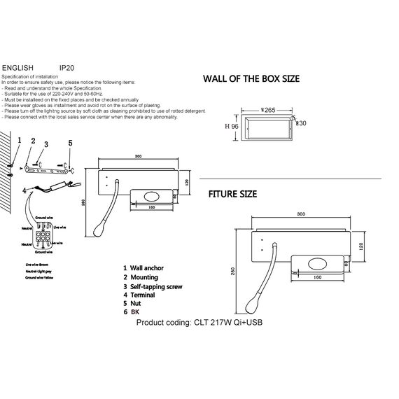 Бра Crystal Lux CLT 217W Qi+USB BL, изображение 7