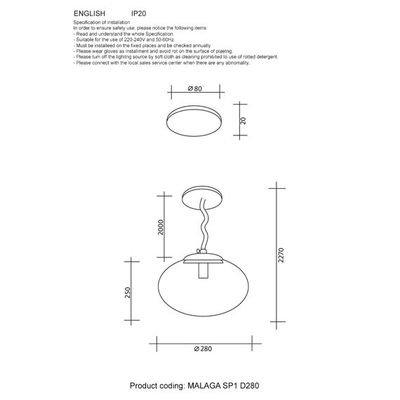 Светильник подвесной Crystal Lux MALAGA SP1 D280 GOLD, изображение 4