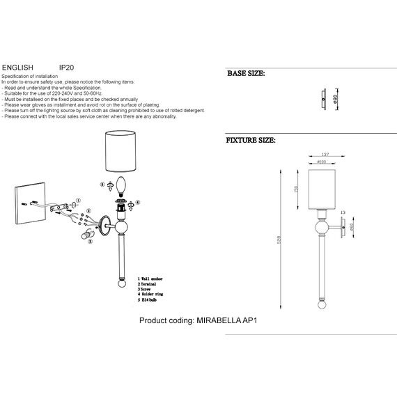 Бра Crystal Lux MIRABELLA AP1 GOLD/WHITE, изображение 7