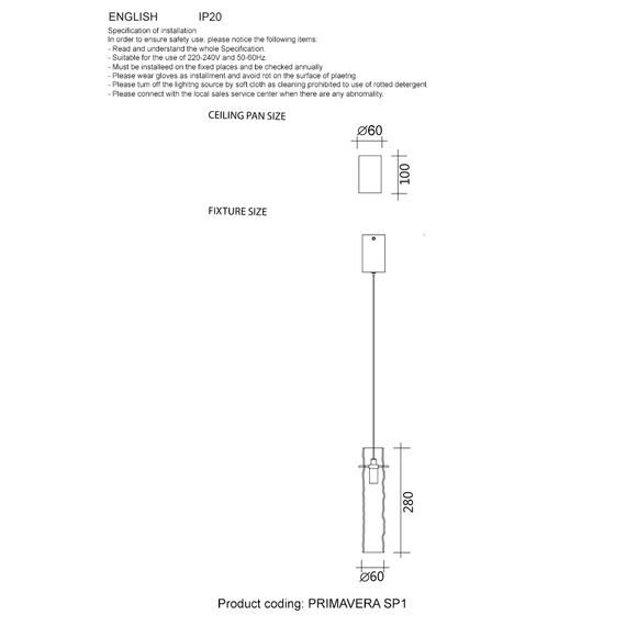 Светильник подвесной Crystal Lux PRIMAVERA SP1 CHROME, изображение 4