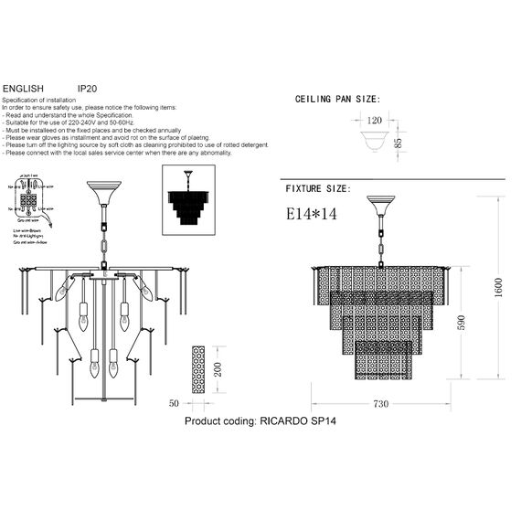Люстра Crystal Lux RICARDO SP14 BRASS, изображение 3