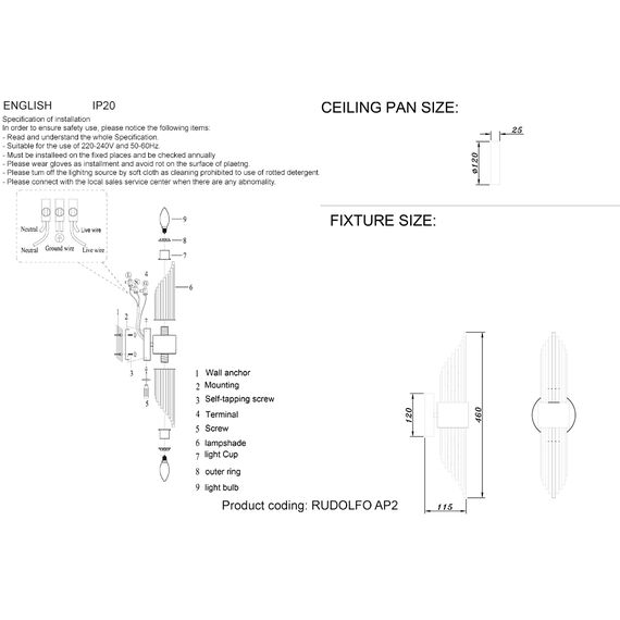 Бра Crystal Lux RUDOLFO AP2 NICKEL, изображение 4