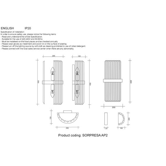 Бра Crystal Lux SORPRESA AP2 BRASS/TRANSPARENTE, изображение 3