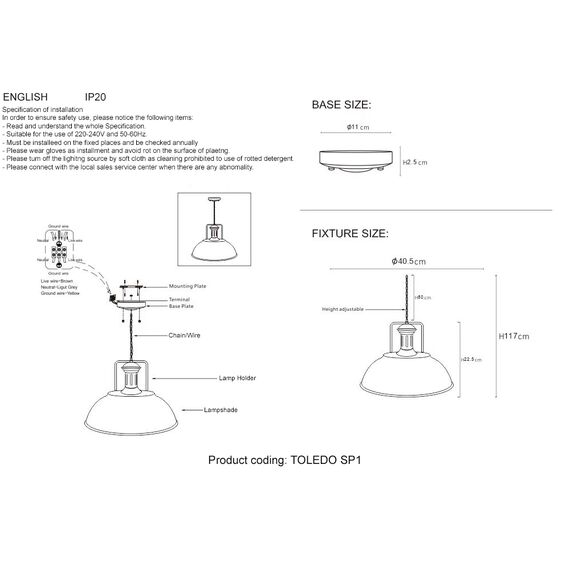 Светильник подвесной Crystal Lux TOLEDO SP1 V2 BROWN, изображение 3