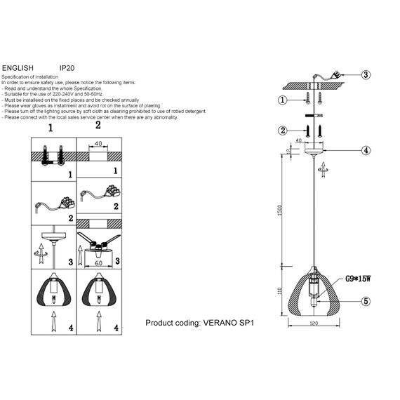 Светильник подвесной Crystal Lux VERANO SP1 TRANSPARENT, изображение 4