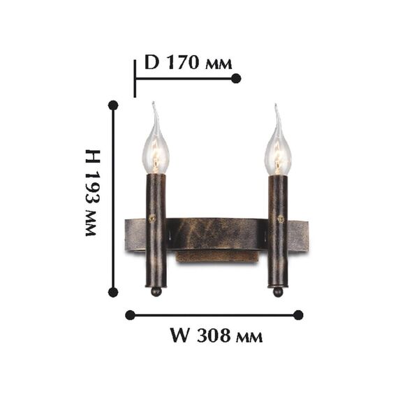 1144-2W, настенный светильник, D170xW310xH195, 2xE14x60W, excluded, изображение 2
