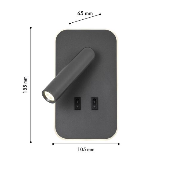 4499-2W, настенный светильник, D65xW105xH185, LEDx3W + LEDx5W, 480LM, 4000K, included, switch, изображение 2