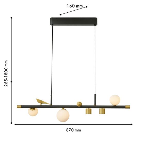 4324-5P, подвесная люстра, L870xW160xH265/1800, 2xLEDx6W + 3xLEDx5W, 2160LM, 4000K, included, изображение 2
