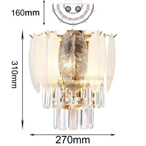 2982-2W, настенный светильник, D160xW270xH310, 2xE14x40W, excluded, изображение 2