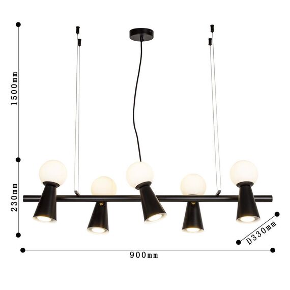 4095-5P, подвесная люстра, L900xW330xH230/1730, 5xG9LEDx3W + 5xGU10x35W, excluded, изображение 3