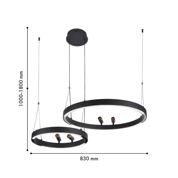 4474-2P, подвесная люстра, D830xH1000/1800, LEDx53W + LEDx33W + 4xLEDx3W, 2075LM, 3000-6500K, included, remote control, изображение 4