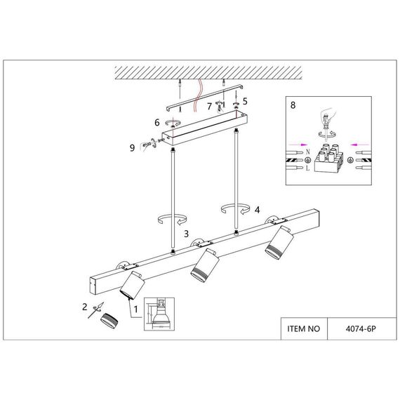 4074-6P, подвесная люстра, L1200xW190xH600, 6xGU10LEDx10W, excluded + LEDx18W, 700LM, 4000K, included, изображение 7