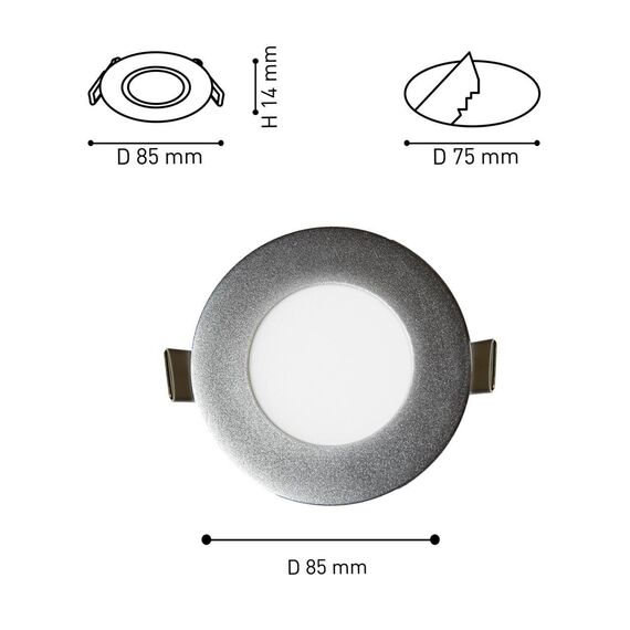 1660-3C, врезной светильник, D85xH14, cutout:D75, 3xLEDx3W, AC:100-240V, IP21, 230LM, 4000K, included, изображение 3