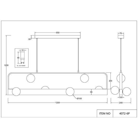 4072-6P, подвесная люстра, L1200xW240xH200/1200, 6xG9LEDx10W, excluded + LEDx18W, 700LM, 4000K, included, изображение 6