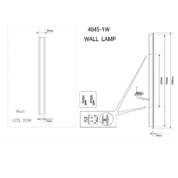 4045-1W, уличный светильник, D50xL1000xW80, LEDx20W, 1600LM, 4000K, IP67, included, изображение 7