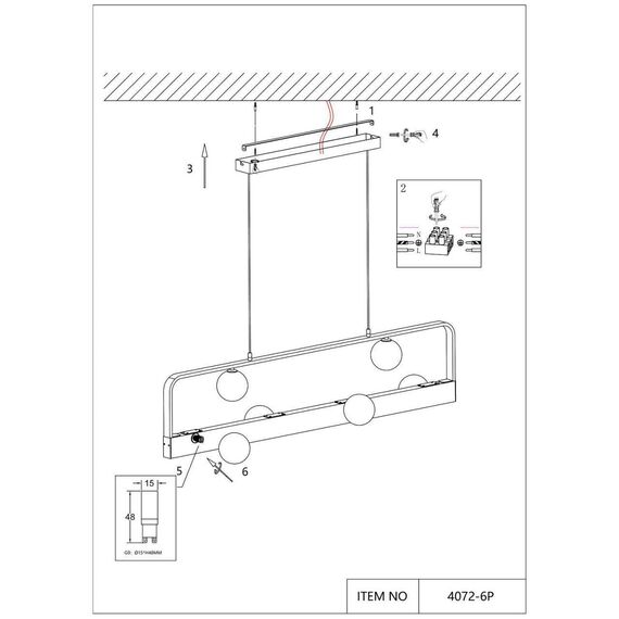 4072-6P, подвесная люстра, L1200xW240xH200/1200, 6xG9LEDx10W, excluded + LEDx18W, 700LM, 4000K, included, изображение 7